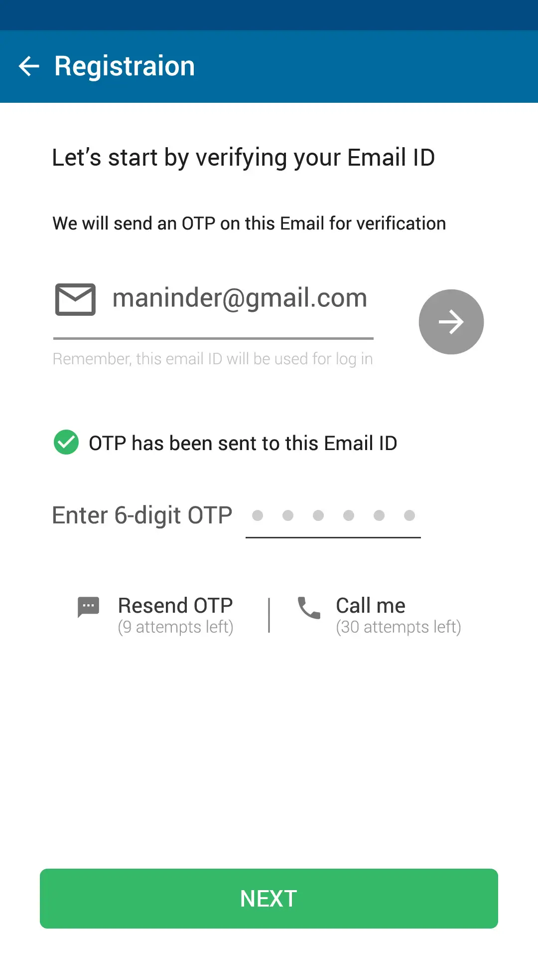 mobile app UI design registration